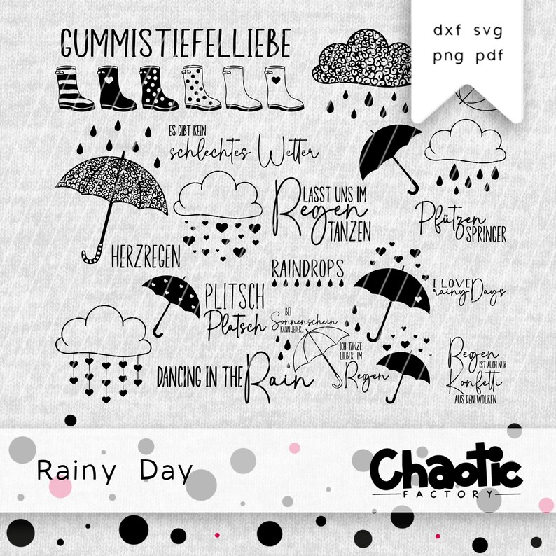 Plotterdatei, Rainy Day, dxf, svg, png, pdf, Regenschirme, Sprüche