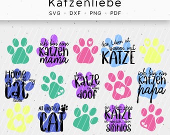 Plotter file, cat love, dxf, svg, png, pdf, cats, paws, sayings