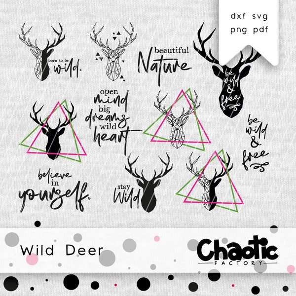 Plotterdatei, Wild Deer, Chaotic Factory,  dxf, svg, png, Hirsch, Geometrisch, Dreiecke
