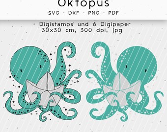 Plotter file, octopus, png, svg, dxf, pdf, paperboat, maritime, octopus