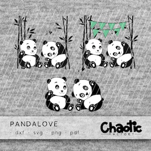 Plotter file, PANDALOVE Chaotic Factory, dxf, svg, png, plotter template panda, garland, birthday