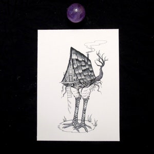 Baba Jagas Hütte | Baba Jaga Haus witchy dunkel folklore illustration Giclée Druck