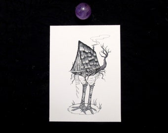 Baba Yaga's Hut | Baba Yaga House witchy dark folklore illustration Giclée print