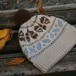Pom Pom Hat, Handmade wool beanie, Winter hat, Hand knitted hat, Accessories, Jacquard Winter Hat, Wool Hat,