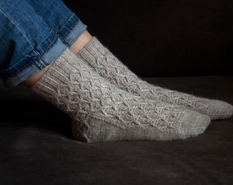 Hand Knitted Wool Socks: Beige Winter Warm Socks