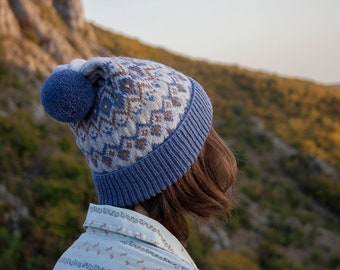 Jacquard Winter Hat, Hand Knit Beanie, Hand Knit Hat, Handmade, Gift, Winter Accessories, Hand Knit, Gift for Her, Woman Hat, Wool Hat