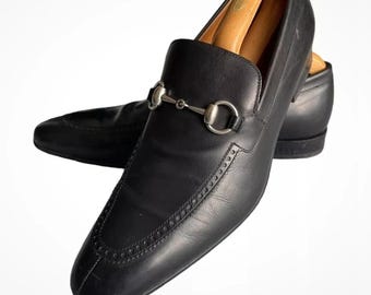 Men\'s Gucci Florence Black Leather Slip On Loafers Silver G Spell Out Logo Men main image 3