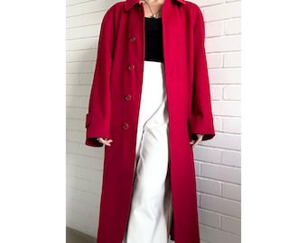 Burberry Vintage Red Coat - Alpaca Wool - Long - Womens 16 uk (44 eur) (12 USA) - Authentic - Oversized - Gift for her - immaculate