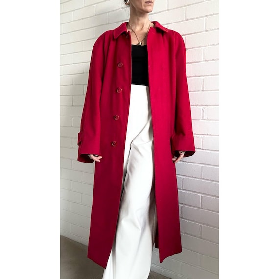 Vintage Burberry Roter Alpaka Wollmantel Oversized Longline