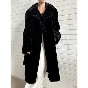 Vintage zwarte midi-jas van imitatiebont, dames: 14
