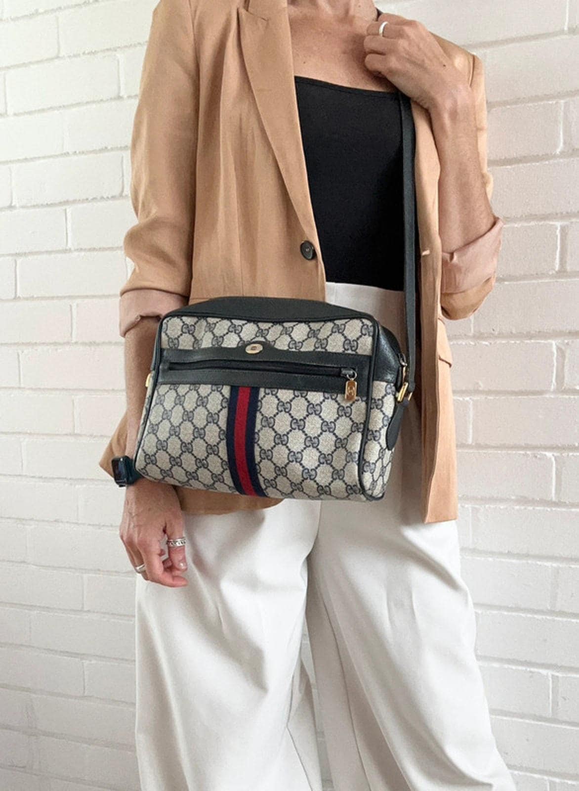 Gucci Ophidia Authentic Crossbody Bag - GG - Monogram - Vintage - Canvas - Brown Beige