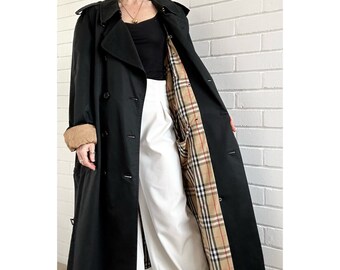 Burberry Black Vintage Trench Coat - mujer 16 uk (44 eur) (12 USA) (hombre 52 / L) - Cinturón - Mac - Cuadros - 100% auténtico