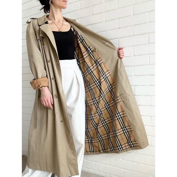 Burberry Vintage Trench Coat - Womens Size 14 - 16 uk (42 - 44 eur) (10 - 12 usa) - Honey Beige - Belt - Authentic - Mac - Rain Coat