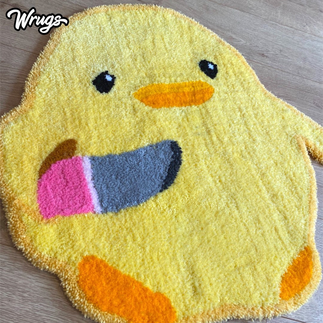 Handmade Chick With Knife Rug Cute Rug Funky Rug Duck Etsy