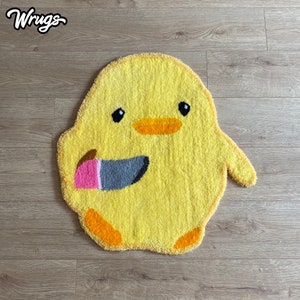Handmade Chick With Knife Rug | Cute Rug | Funky Rug | Duck With Knife Rug | Yellow Rug