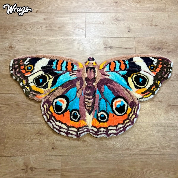 Tufted Butterfly Rug | Custom Butterfly Rug | Blue Common Buckeye | Butterfly Decor | Punch needle rug | Gift Ideas