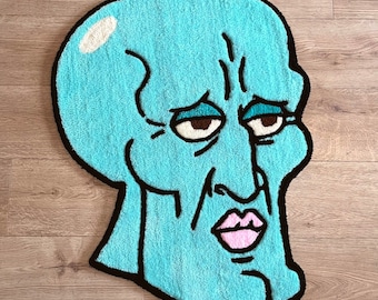 Handsome Squidward Rug | Handmade Tufted Rug | Spongebob Rug | Funky Rug | Rug For Bedroom Aesthetic