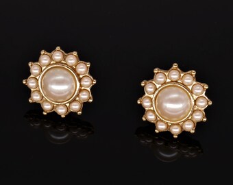 Boucles D'Oreilles Clips Vintage Oversize - Perles Années 80 - Style Rétro En Alliage Doré