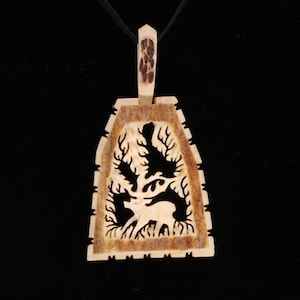 Vintage 1930s Austro-Bavarian Stag Antler Tine Souvenir Pendant - Hand Carved Pierced Fretwork