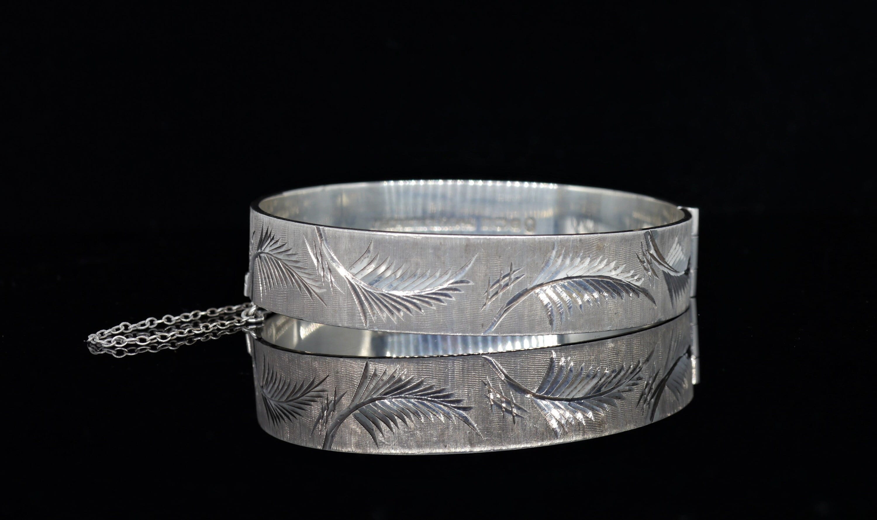 Vintage 1970s Sterling Silver Etched Bangle Hallmarked B Ltd