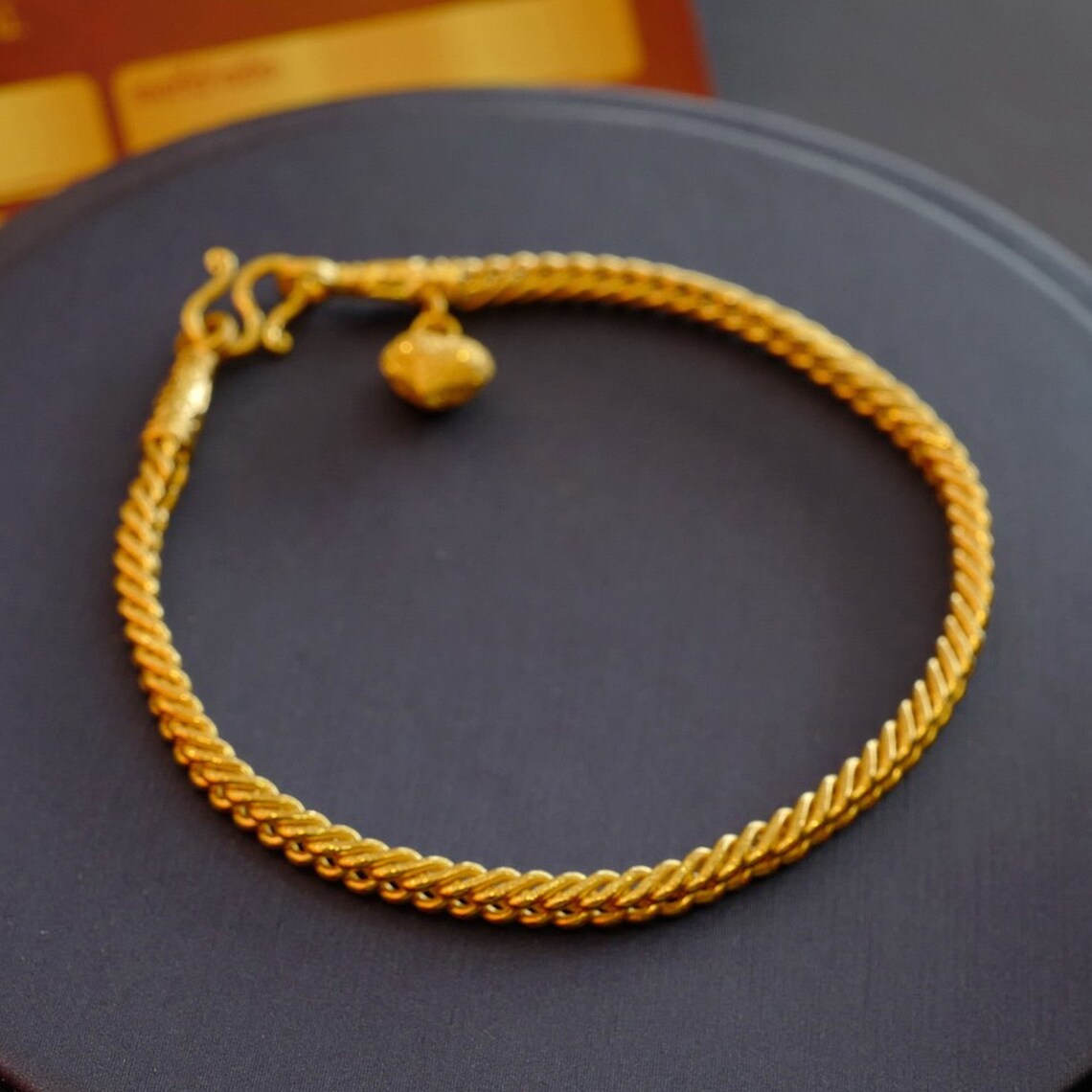 Thai 24k Gold Bracelet Women Heart 24k Solid Gold Chain 24k Etsy