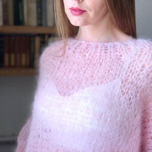 Kid Mohair Pastel Pink Fluffy Rose Sweater Bridal Wedding Sheer Women Sweater Loose Knit Oversize Wool Fuzzy Jumper Airy Cloud Cute Pullover image 7