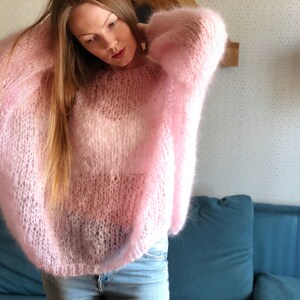 Kid Mohair Pastel Pink Fluffy Rose Sweater Bridal Wedding Sheer Women Sweater Loose Knit Oversize Wool Fuzzy Jumper Airy Cloud Cute Pullover image 10