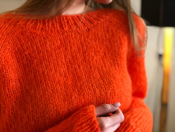 Kid Mohair Burnt Orange Bright Knitted Women Sweater Fluffy Kid Mohair Burnt Orange Bright Knitted Women Sweater Fluffy