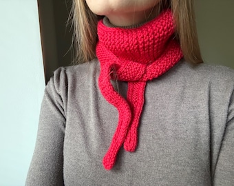 Red Knitted Sophie Scarf, Wool Skinny Neck Warmer, Small Trendy Accessory