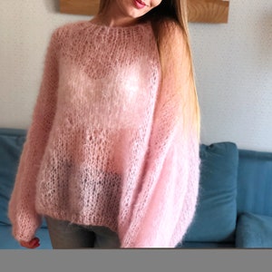 Kid Mohair Pastel Pink Fluffy Rose Sweater Bridal Wedding Sheer Women Sweater Loose Knit Oversize Wool Fuzzy Jumper Airy Cloud Cute Pullover image 9