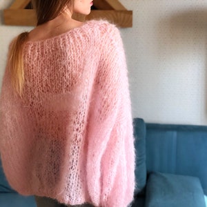 Kid Mohair Pastel Pink Fluffy Rose Sweater Bridal Wedding Sheer Women Sweater Loose Knit Oversize Wool Fuzzy Jumper Airy Cloud Cute Pullover image 6