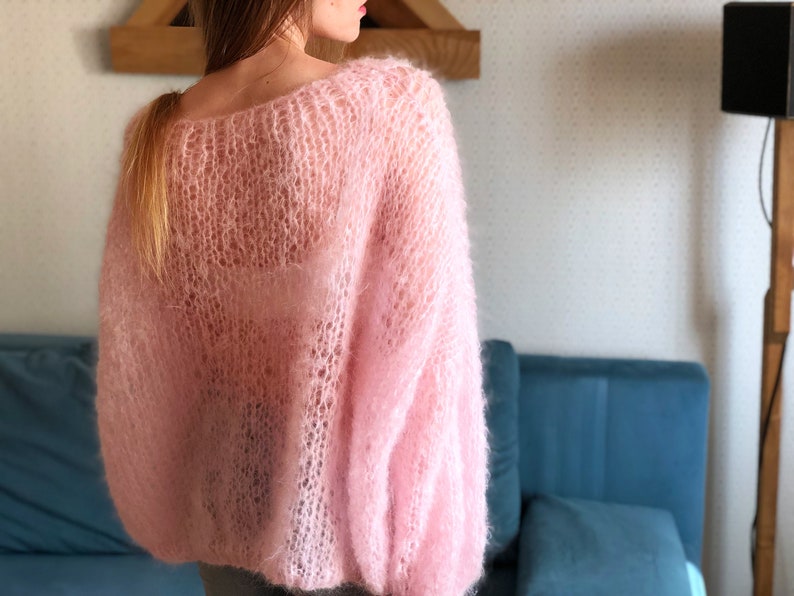 Kid Mohair Pastel Pink Fluffy Rose Sweater Bridal Wedding Sheer Women Sweater Loose Knit Oversize Wool Fuzzy Jumper Airy Cloud Cute Pullover image 6