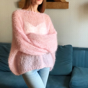 Kid Mohair Pastel Pink Fluffy Rose Sweater Bridal Wedding Sheer Women Sweater Loose Knit Oversize Wool Fuzzy Jumper Airy Cloud Cute Pullover image 5