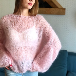 Kid Mohair Pastel Pink Fluffy Rose Sweater Bridal Wedding Sheer Women Sweater Loose Knit Oversize Wool Fuzzy Jumper Airy Cloud Cute Pullover image 8