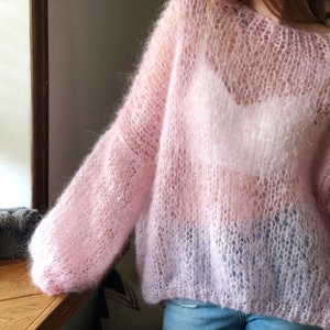 Kid Mohair Pastel Pink Fluffy Rose Sweater Bridal Wedding Sheer Women Sweater Loose Knit Oversize Wool Fuzzy Jumper Airy Cloud Cute Pullover image 2