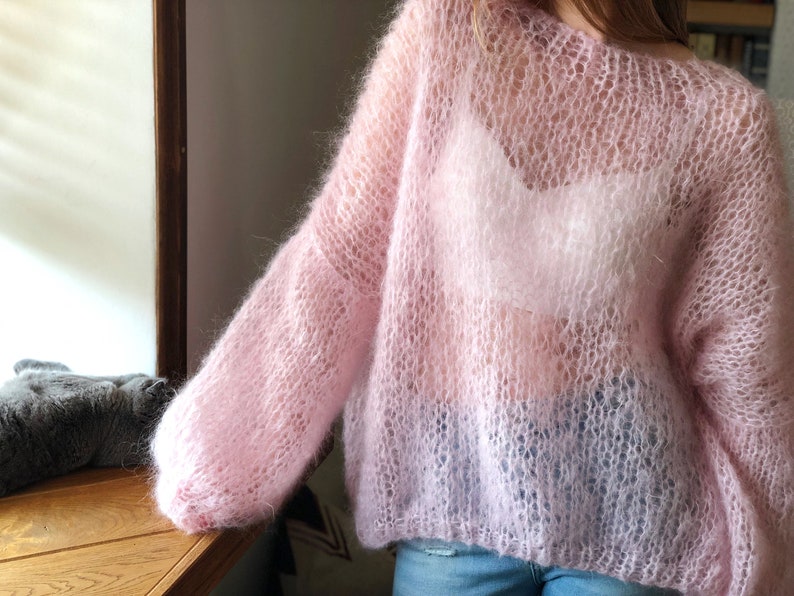 Kid Mohair Pastel Pink Fluffy Rose Sweater Bridal Wedding Sheer Women Sweater Loose Knit Oversize Wool Fuzzy Jumper Airy Cloud Cute Pullover image 2