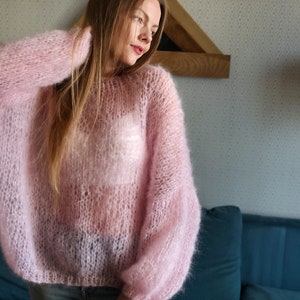 Kid Mohair Pastel Pink Fluffy Rose Sweater Bridal Wedding Sheer Women Sweater Loose Knit Oversize Wool Fuzzy Jumper Airy Cloud Cute Pullover image 3