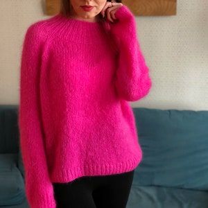 Bright Neon Pink Mohair Fuchsia Knitted Fluffy Sweater Women Basic Plush Pullover Fuzzy Soft Boatneck Rose Sweater Cute Wool Crewneck Jumper Etsy