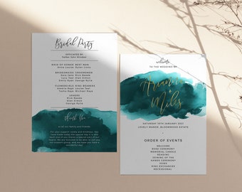 20 Signs Teal and Black Monogram Paper Petal Leaflet Hand Program Fan