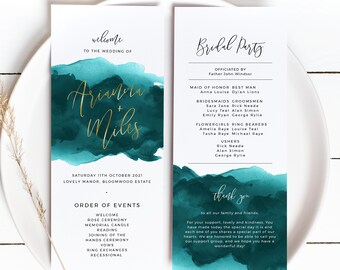 20 Signs Teal and Black Monogram Paper Petal Leaflet Hand Program Fan
