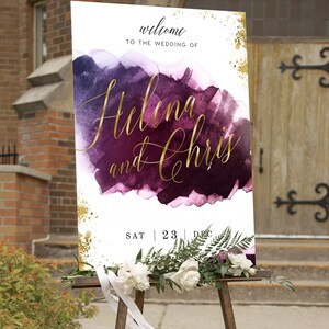 Gold Foil & Purple Red Welcome Sign INSTANT DOWNLOAD Poster Templett Printable Wedding or Bridal Shower Sign  IN122 Portrait