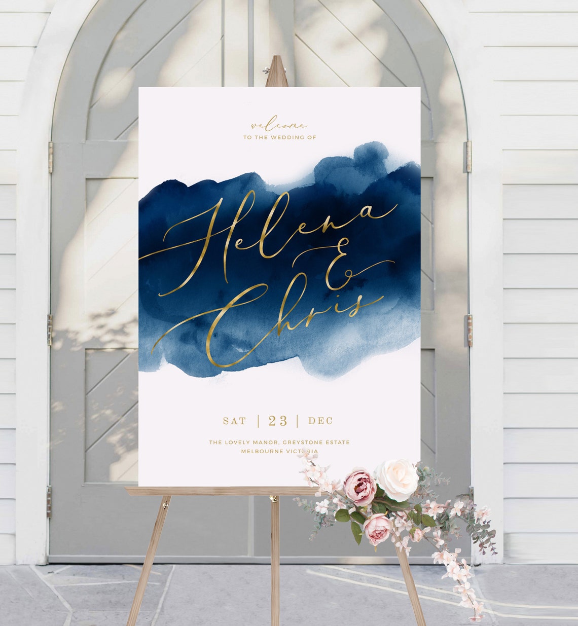 Navy Blue and gold foil welcome Sign INSTANT DOWNLOAD Poster image 1