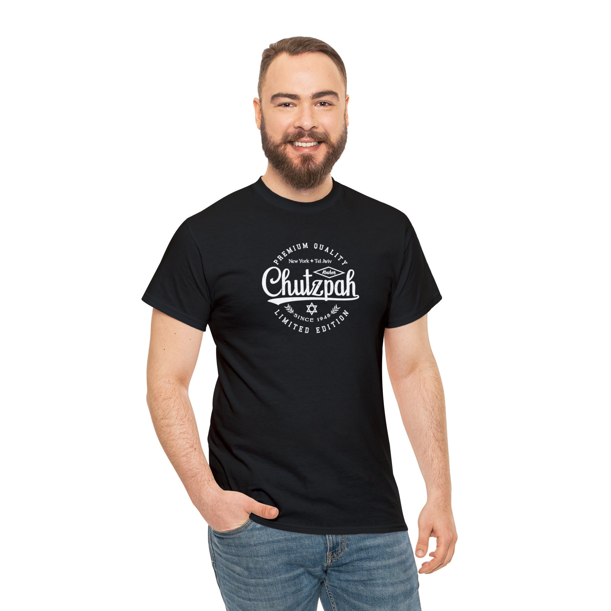 Chutzpah Vintage Brand Jewish T-Shirt (White Logo)