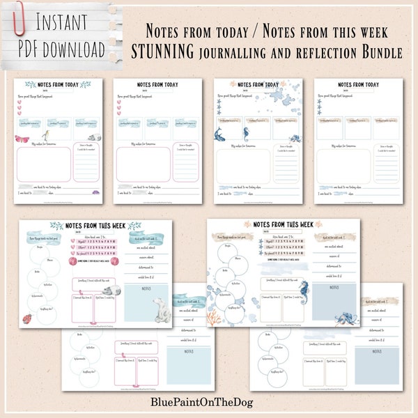 Printable mindfulness journal, daily reflection, kids, adults, family, growth mindset, wellbeing & mental health, US letter, A4 PDF download