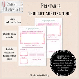 My Thought Sorter - Peonies design *Printable PDF* planning and organising | Kids | Adults | ADHD | Executive functioning | Reduce overwhelm
