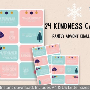 Kerstadventskalender gezinsactiviteitenkaarten, kerstkaarten voor dagelijkse dankbaarheid goede daden voor kinderen, vriendelijkheidskaarten voor het aftellen van Kerstmis