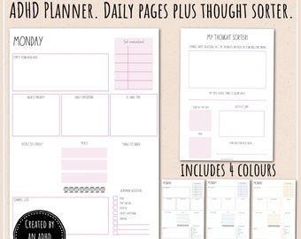 Pacote de páginas do planejador diário para TDAH para impressão | Download digital | Lista de tarefas | A4 | Carta dos EUA