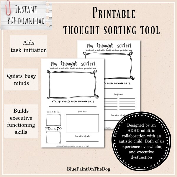 My Thought Sorter *Printable PDF* project planning and organising | Kids | Adults | ADHD | Executive functioning | Reduce overwhelm