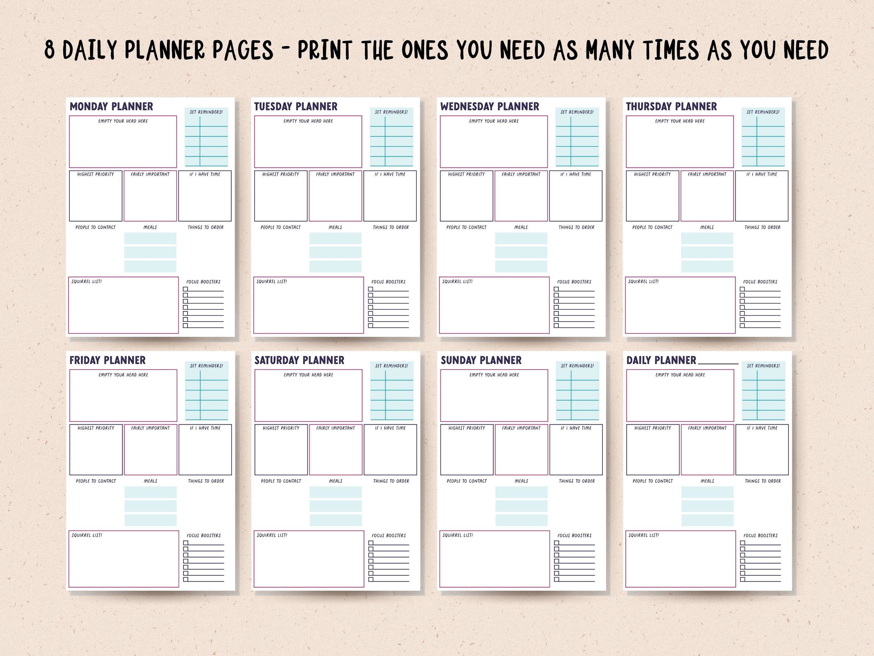 Printable ADHD Daily Planner Pages Bundle, Digital Download, to Do List ...