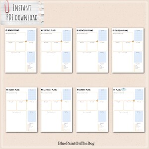 May include: Printable weekly planner pages with a cute cartoon dog illustration. The pages are designed for planning daily activities and include sections for "My Goals", "Post-Appointment", "Date/Occasion", "To-Do List", "Shopping and Errands", and "Notes".